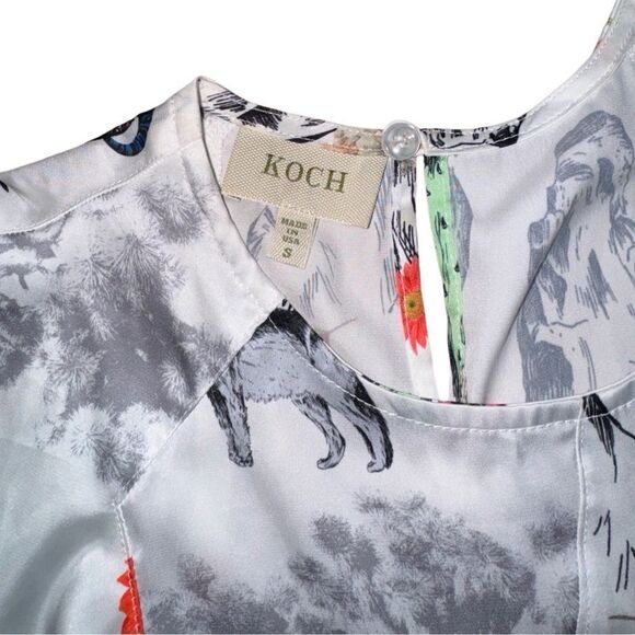 KOCH The Erica Top Satin Rare Print Blouse - Size Small - Picture 2 of 6